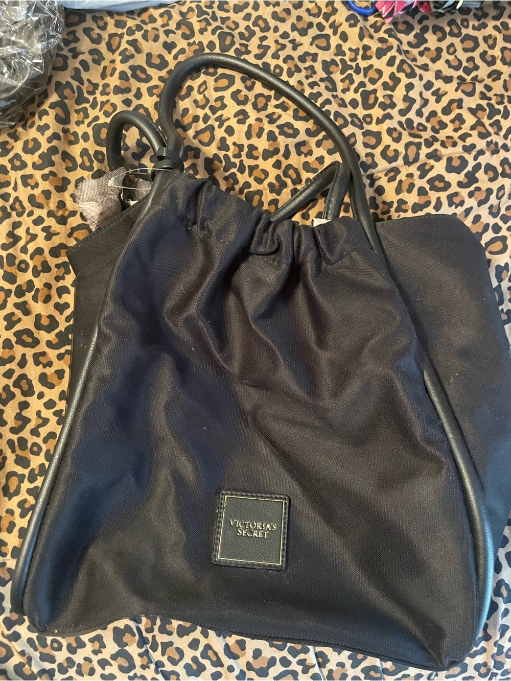 Victoria's Secret Black Drawstring Tote Bag